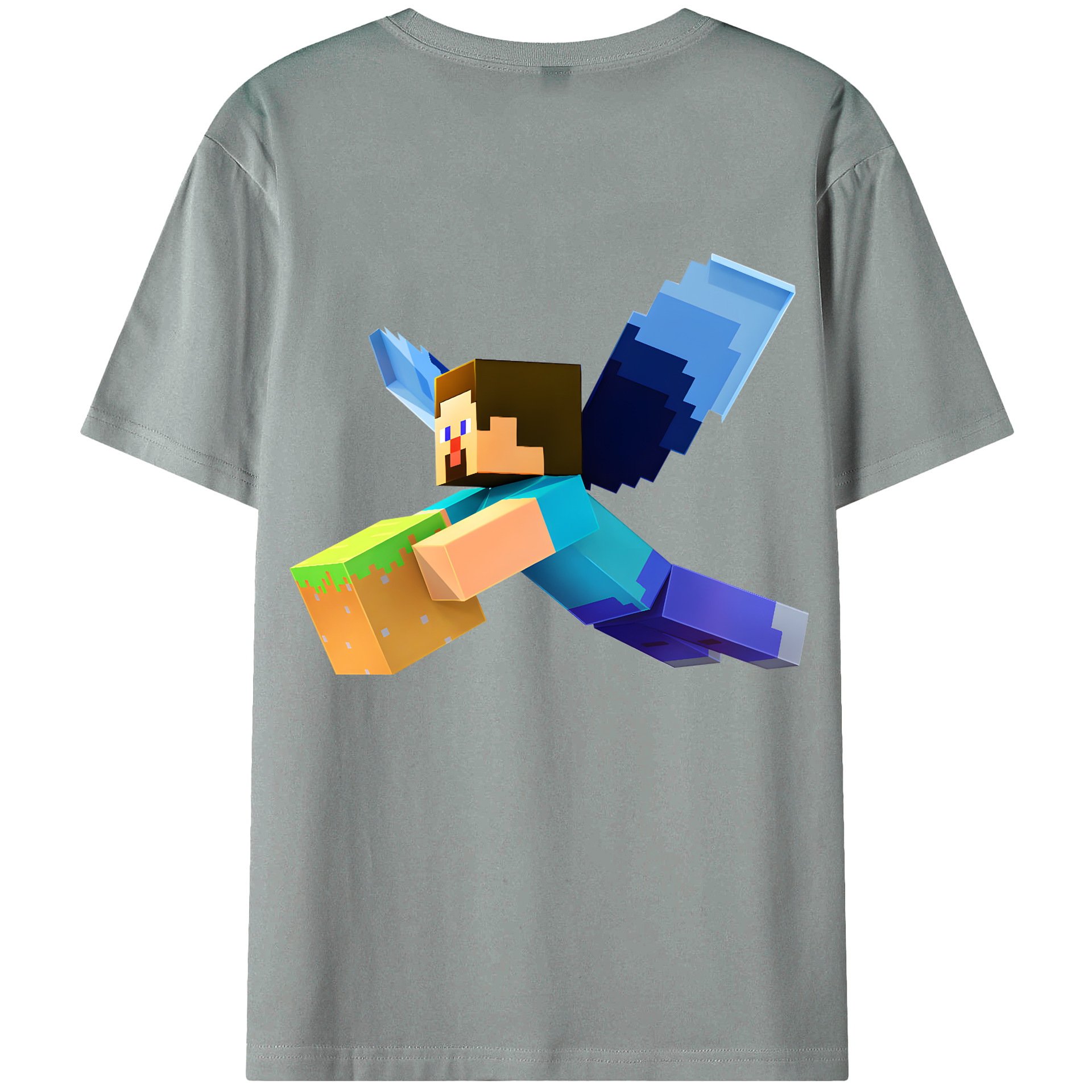 （画像用） マインクラフト ブロックの世界 Minecraft MC Block world 綿100％ メンズ半袖Tシャツ（バックプリント） 通気性